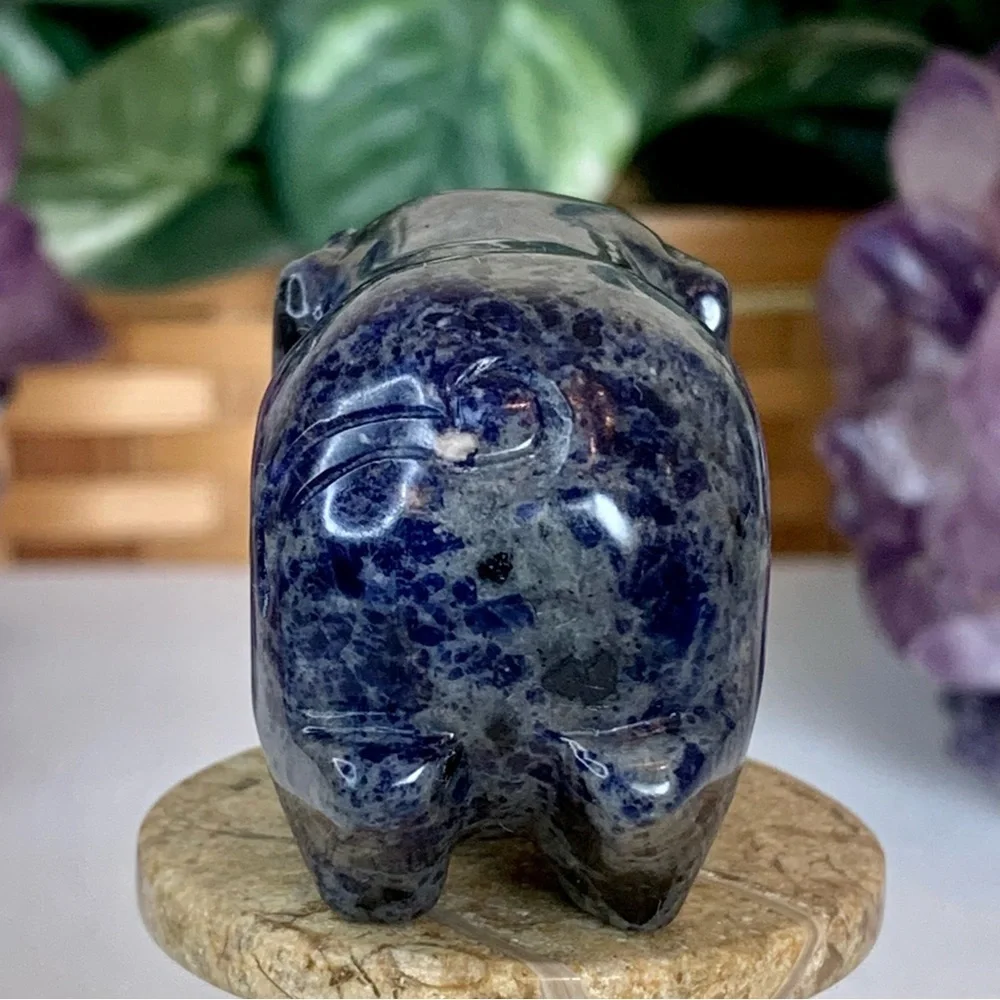 Sodalite Crystal Carved Pig Figurine Blue Stone Animal Carving Chinese Zodiac